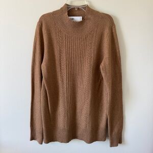 Old Navy Camel Brown Tan Mock-Neck Pointelle Sweater Lightweight Thin Top